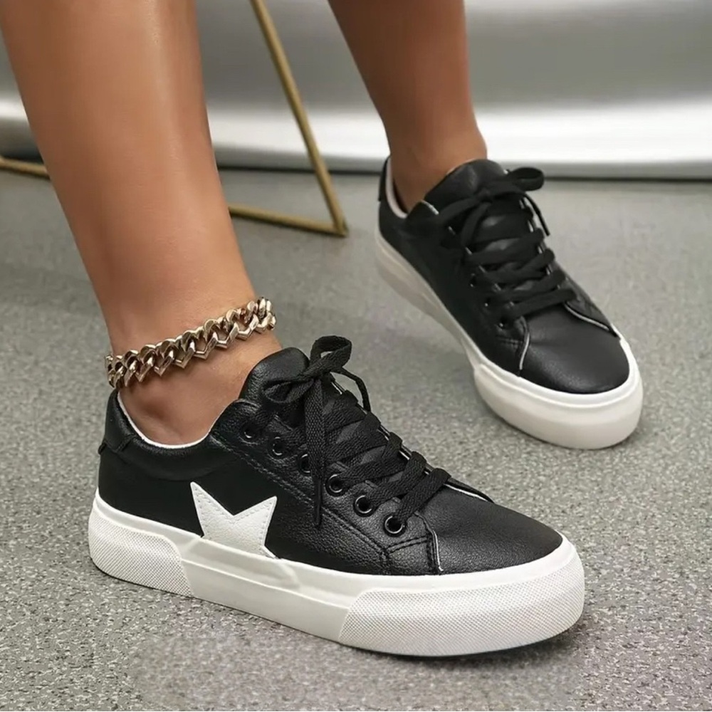 SHEIN Black Sneakers with White Star Accent